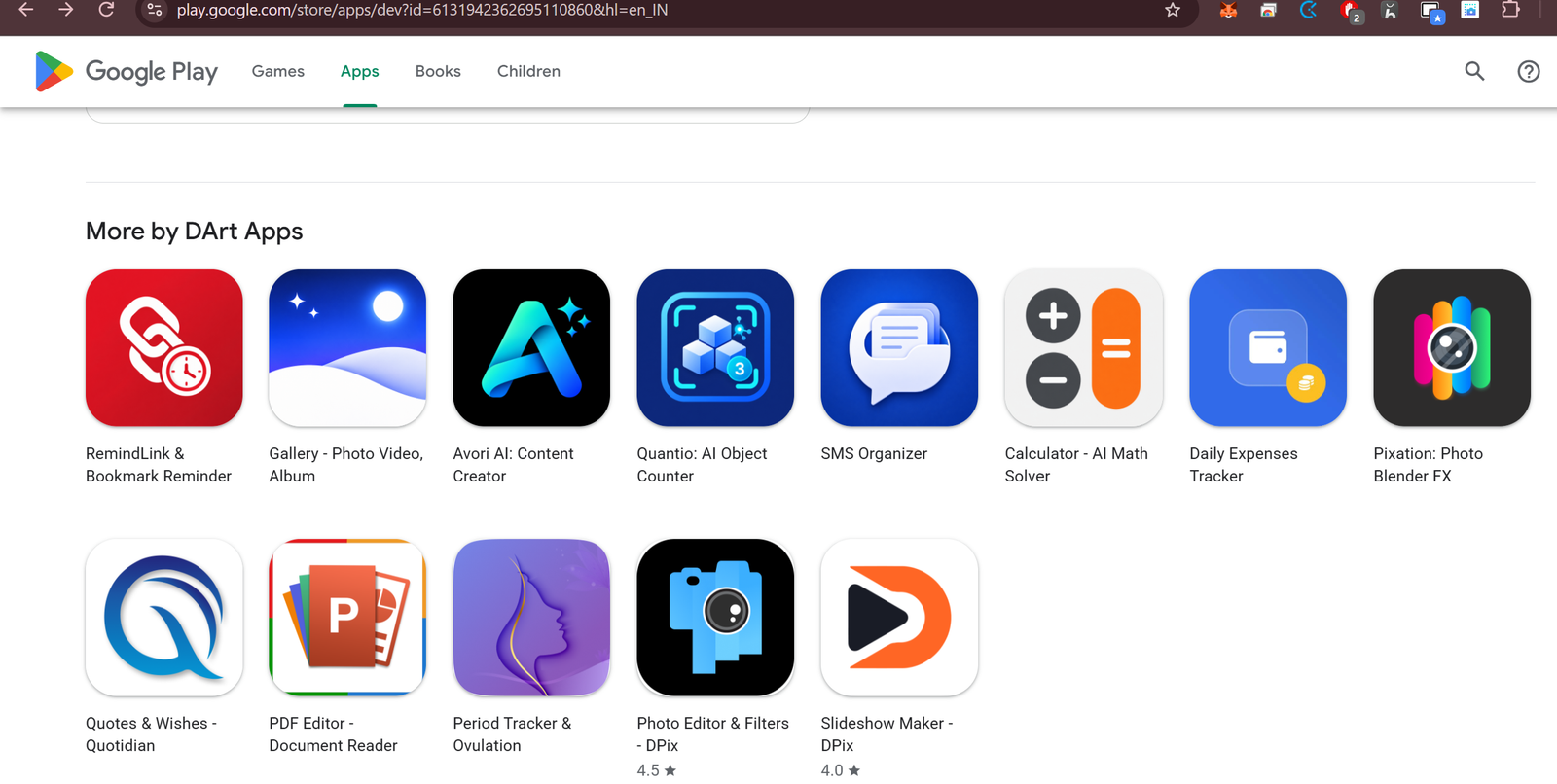 DArt Apps Google Play developer page