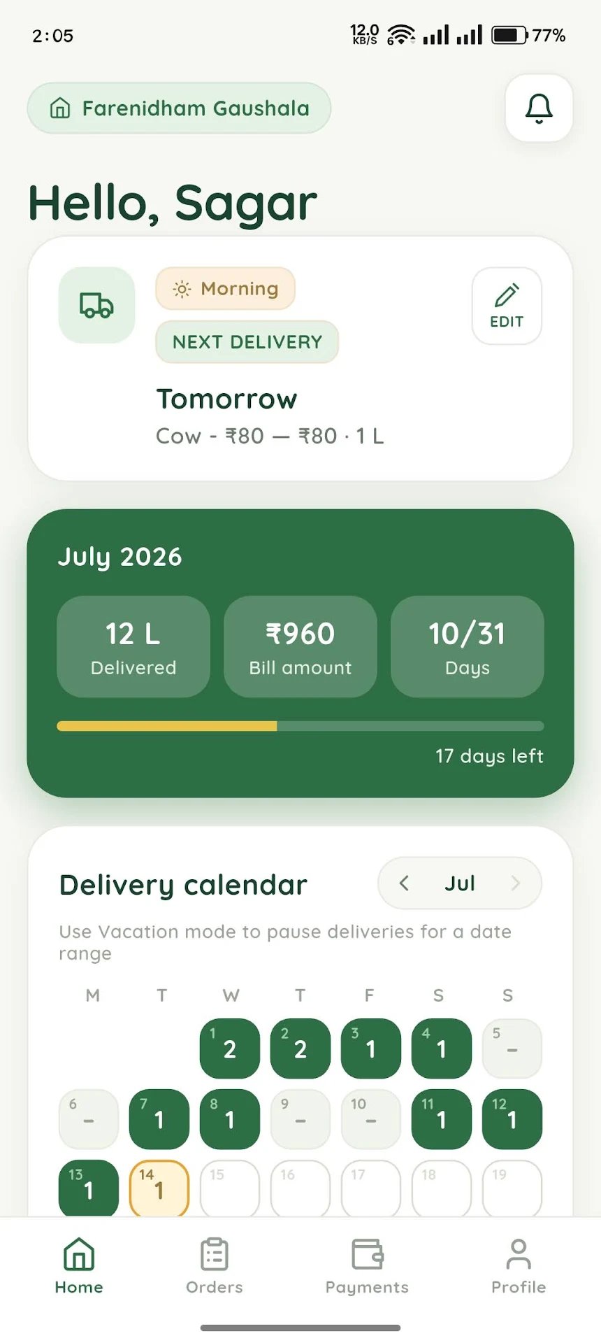 LactoSync mobile dashboard