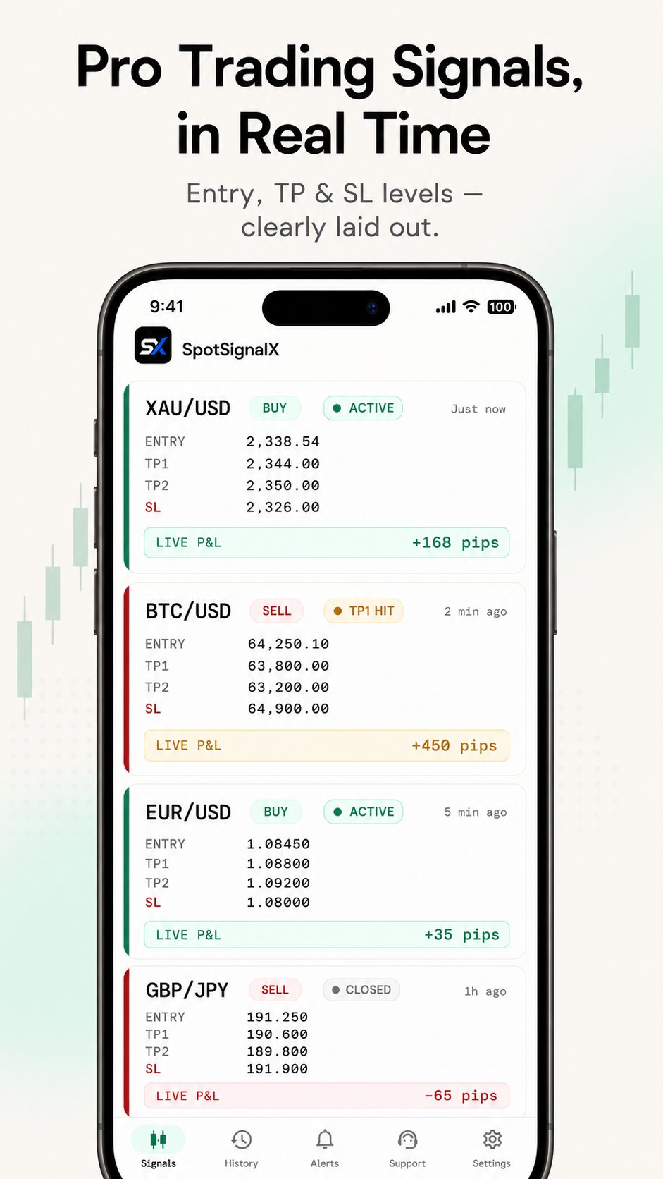 SpotSignalX mobile signals list