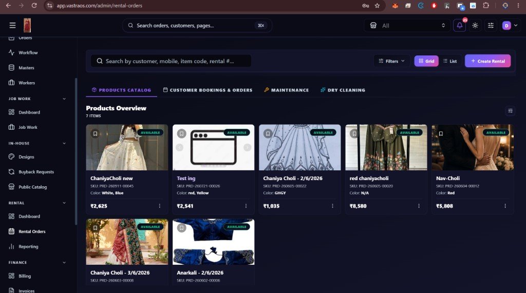 VastraOS rental catalog